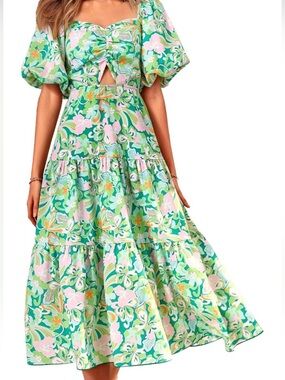 Floral Tiered Midi Dress in Mint Green